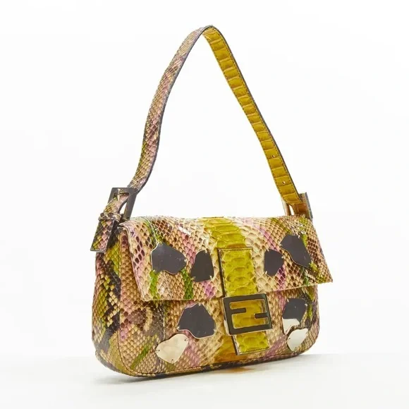 SOLD FENDI Rare Baguette Vintage Mirror Python Karl Lagerfeld Embellished - Picture 4 of 17